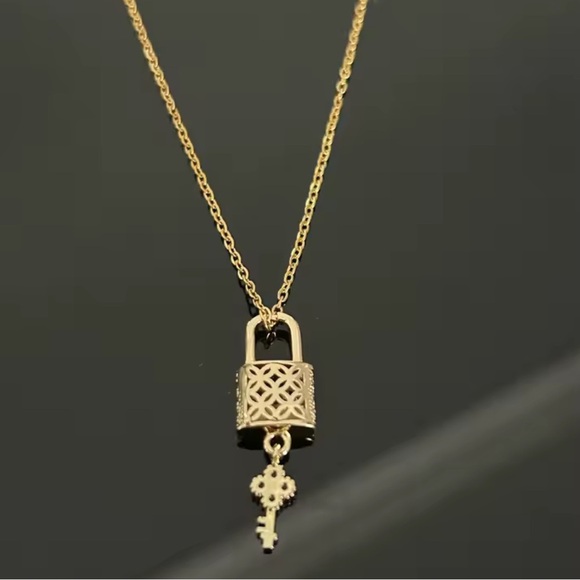 Golden Key Lock Crystal Necklace - Picture 9 of 9